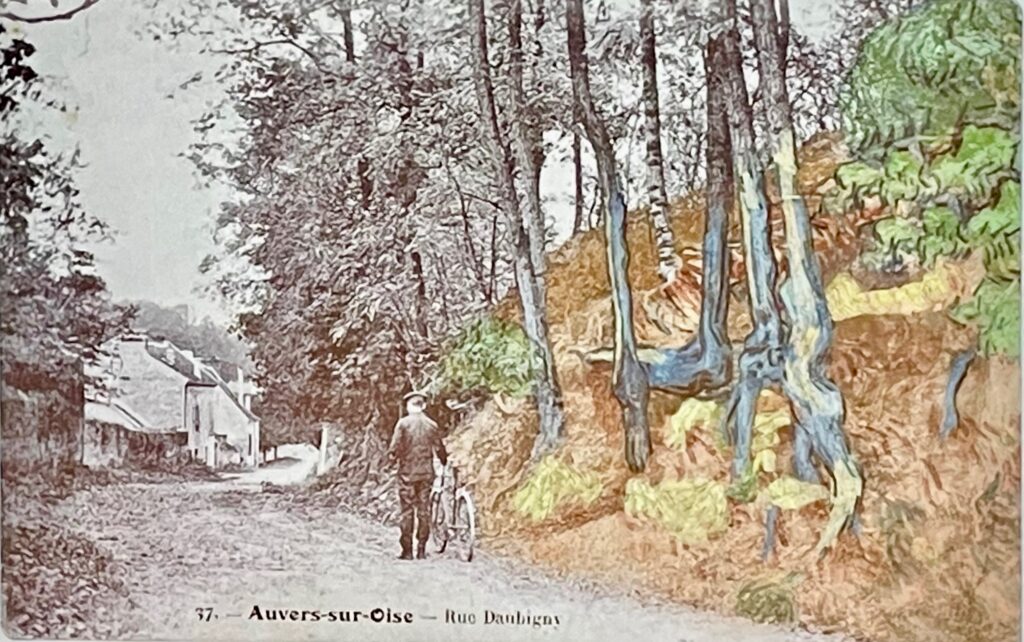 Auvers-sur-Oise rue d'Aubigny carte postale ancienne colorisée