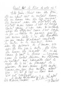 Copie d’une lettre manuscrite de Malcolm de Chazal au journaliste ftrançais André Blanchet (1948), distribuée par Philippe Rey