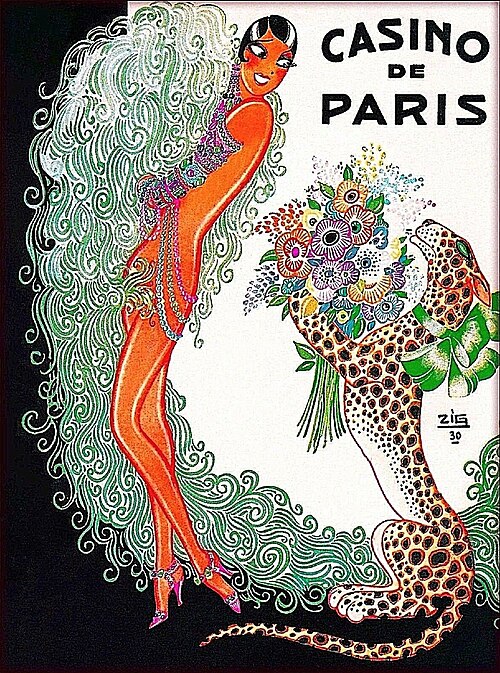 Joséphine Baker et son guépard au Casino de Paris, affiche de Zig (1930)