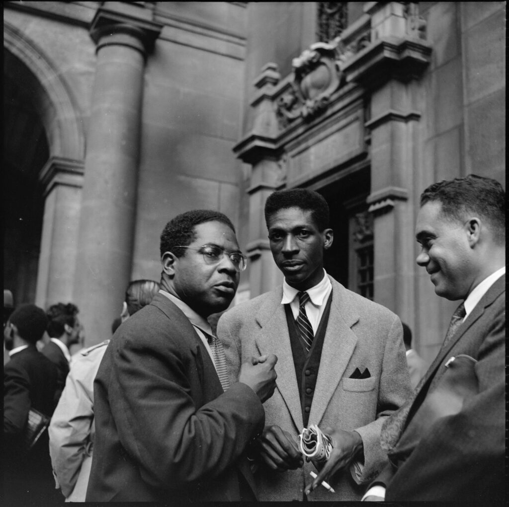 Aimé Césaire, Jacques Alexis et Richard Wright, lors du premier Congrès des artistes et écrivains noirs à la Sorbonne en septembre 1956