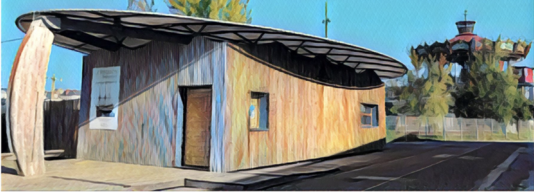 Le Pavillon de la Fraternité. A l’arrière-plan, le Carrousel des mondes marins © La Coque nomade Fraternité